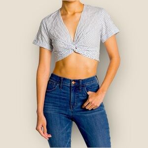 All Saints | Alana Striped Twisted Crop | Size 4 | White/Blue